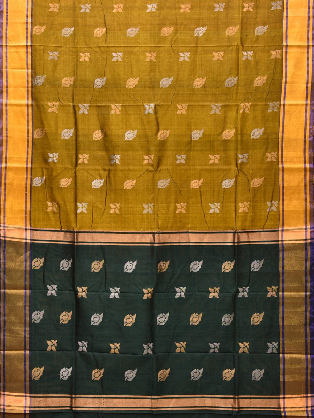 Olive and Dark Green Uppada Silk Handloom Saree with Buta Design - Global Threads | Grocsy