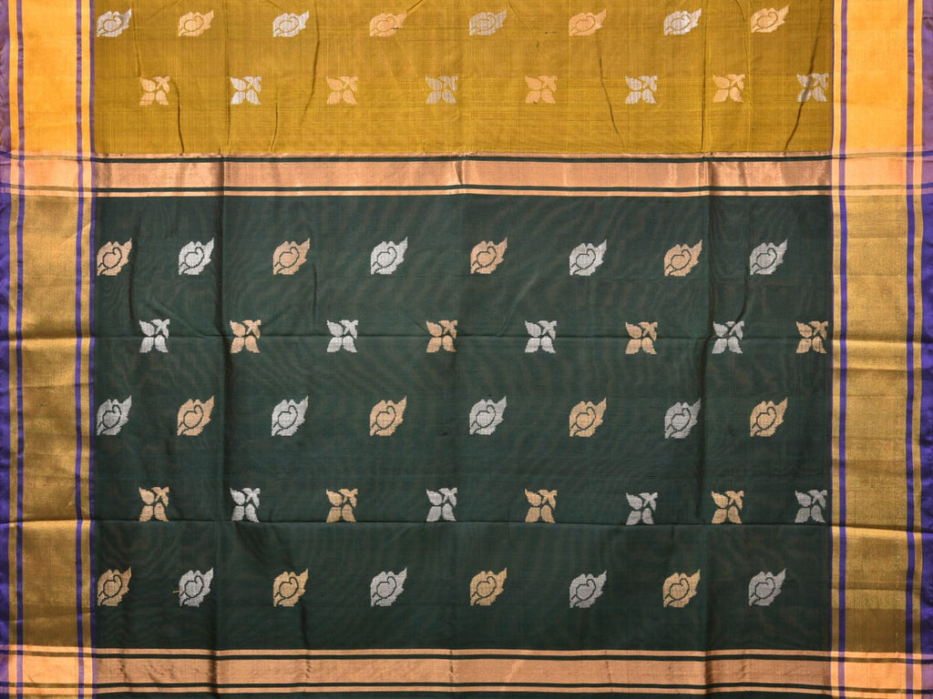 Olive and Dark Green Uppada Silk Handloom Saree with Buta Design - Global Threads | Grocsy