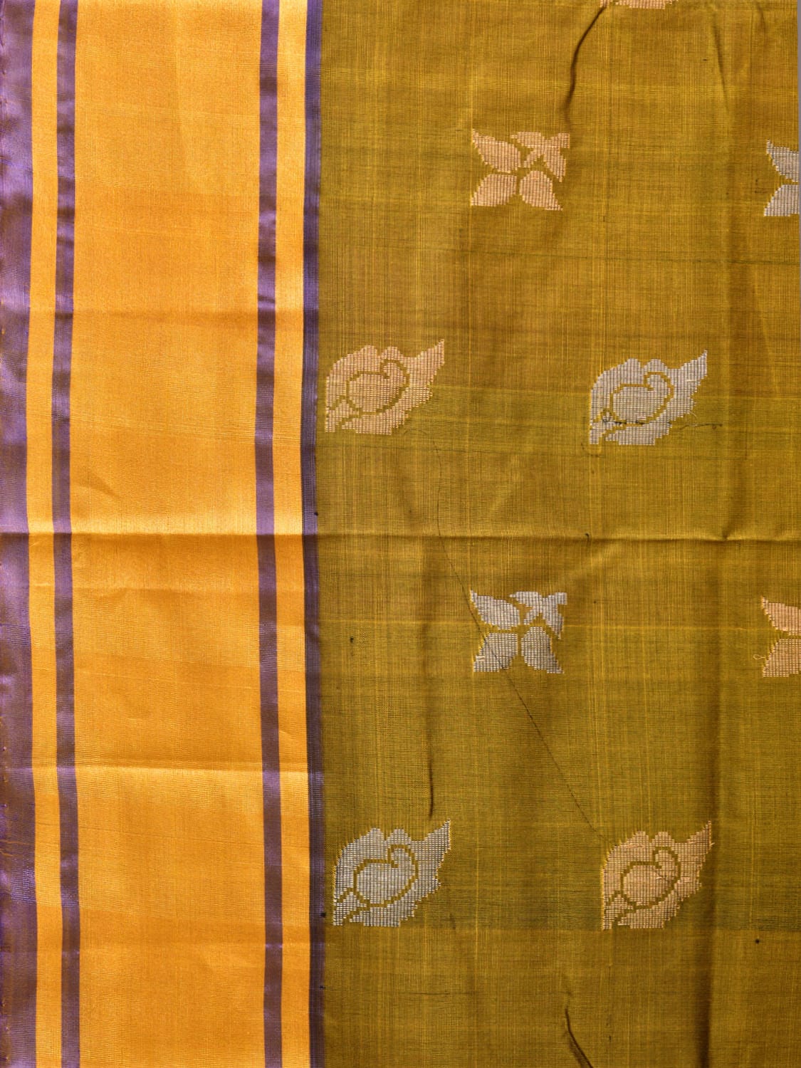 Olive and Dark Green Uppada Silk Handloom Saree with Buta Design - Global Threads | Grocsy