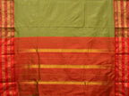 Olive and Red Narayanpet Silk Handloom Plain Saree with Traditional Border Design No Blouse - Global Threads | Grocsy