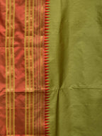 Olive and Red Narayanpet Silk Handloom Plain Saree with Traditional Border Design No Blouse - Global Threads | Grocsy
