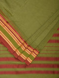 Olive Bamboo Cotton Plain Saree with Temple Border Design - Global Threads | Grocsy