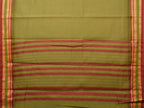 Olive Bamboo Cotton Plain Saree with Temple Border Design - Global Threads | Grocsy
