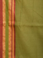 Olive Bamboo Cotton Plain Saree with Temple Border Design - Global Threads | Grocsy