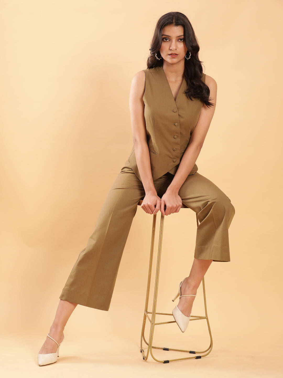 BohoJazz In-action Olive Green Tailored Waistcoat with Trousers Co-ord Set | Grocsy