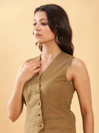 BohoJazz In-action Olive Green Tailored Waistcoat with Trousers Co-ord Set | Grocsy