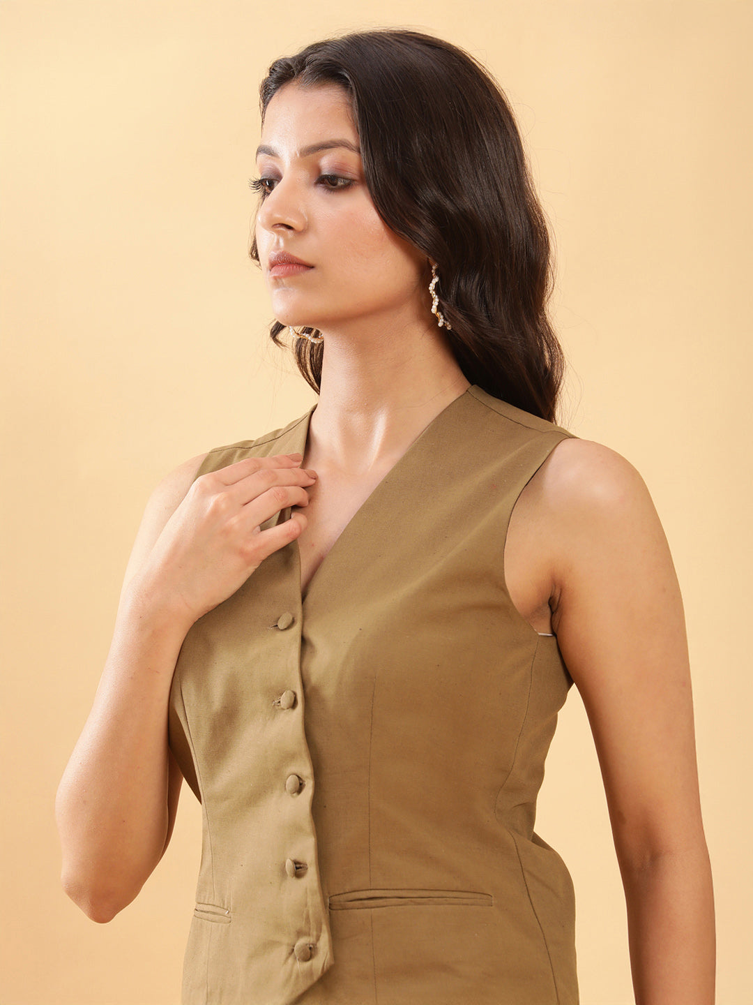 BohoJazz In-action Olive Green Tailored Waistcoat with Trousers Co-ord Set | Grocsy