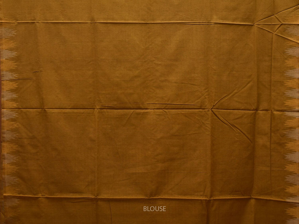 Olive Khadi Cotton Handloom Saree with Temple Border Design - Global Threads | Grocsy