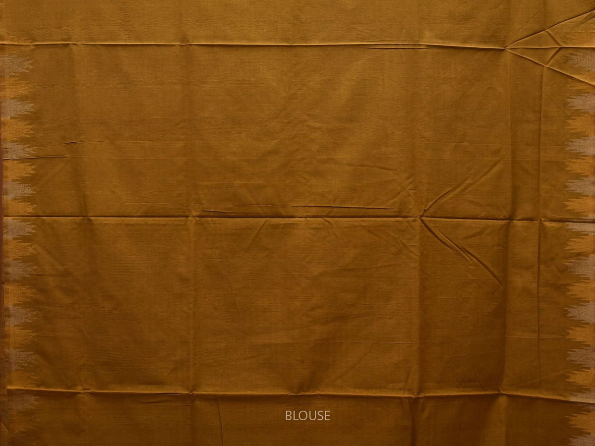 Olive Khadi Cotton Handloom Saree with Temple Border Design - Global Threads | Grocsy