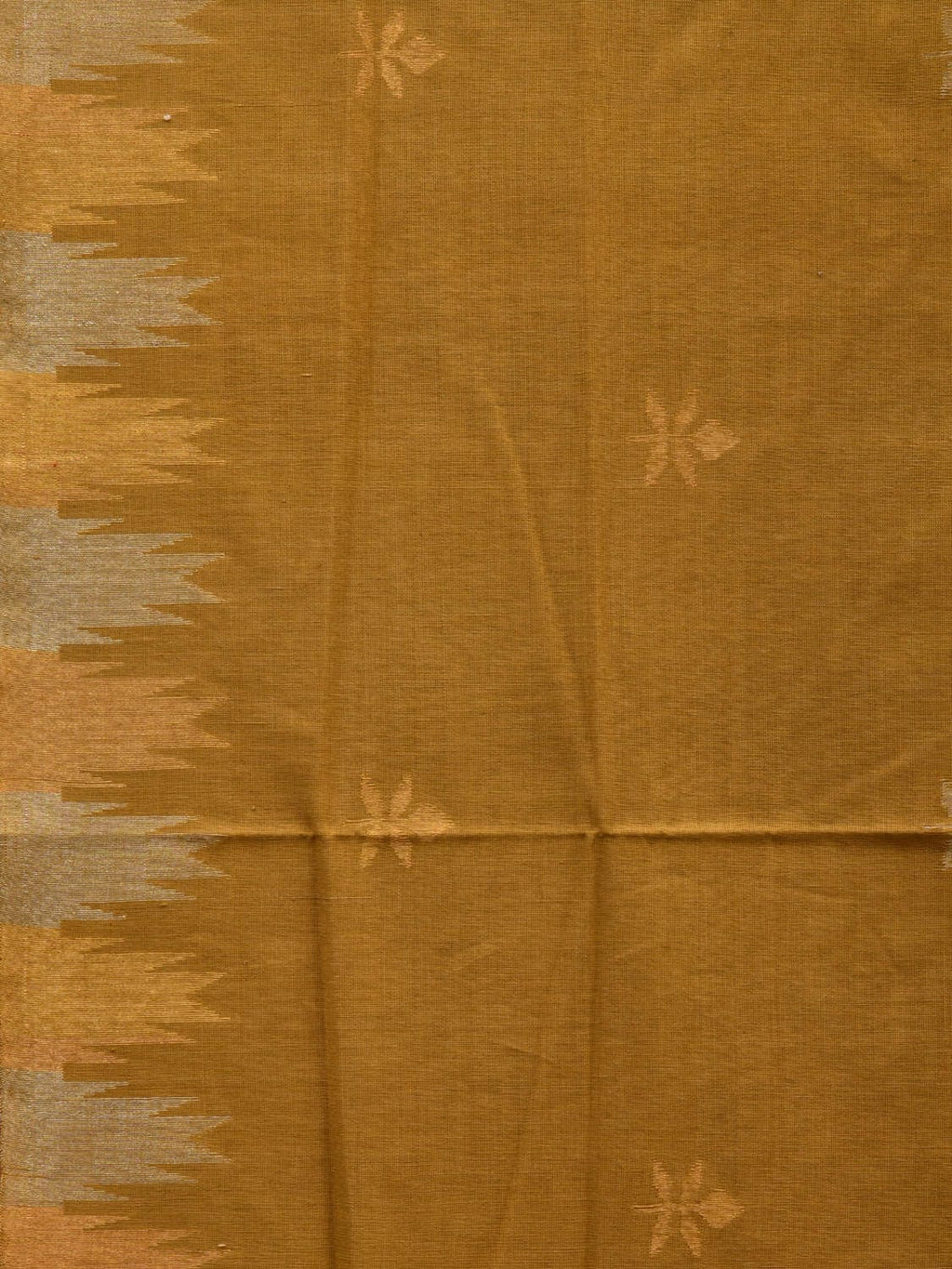 Olive Khadi Cotton Handloom Saree with Temple Border Design - Global Threads | Grocsy