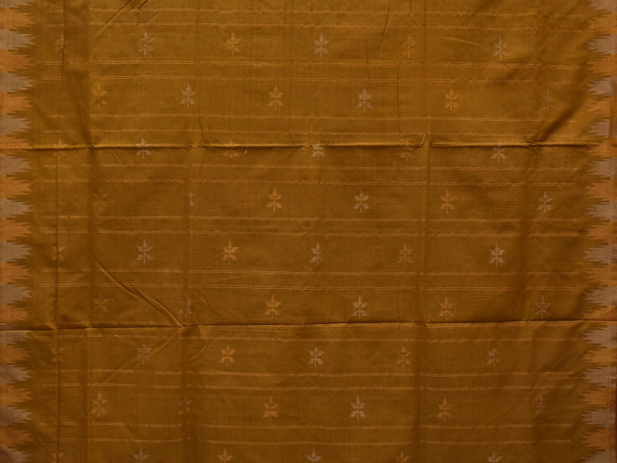 Olive Khadi Cotton Handloom Saree with Temple Border Design - Global Threads | Grocsy