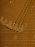 Olive Khadi Cotton Handloom Saree with Temple Border Design - Global Threads | Grocsy