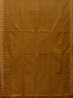 Olive Khadi Cotton Handloom Saree with Temple Border Design - Global Threads | Grocsy