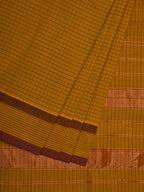 Olive Narayanpet Cotton Handloom Saree with Checks Design - Global Threads | Grocsy