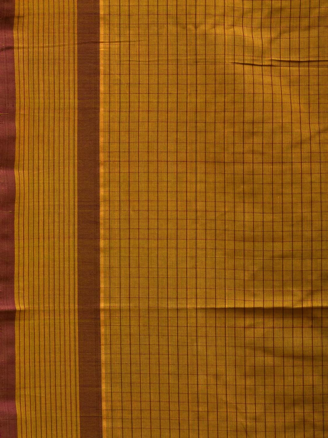 Olive Narayanpet Cotton Handloom Saree with Checks Design - Global Threads | Grocsy