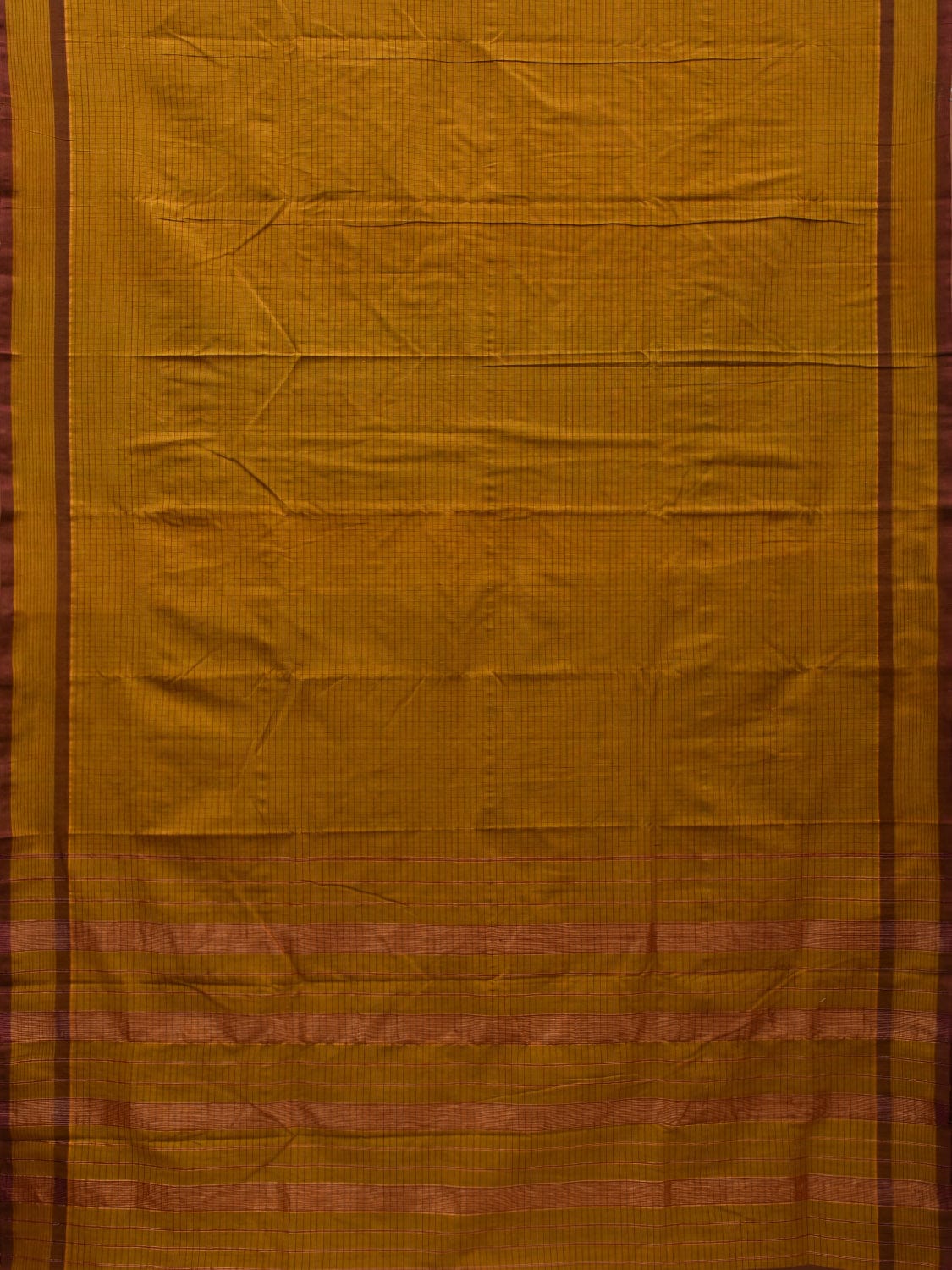 Olive Narayanpet Cotton Handloom Saree with Checks Design - Global Threads | Grocsy