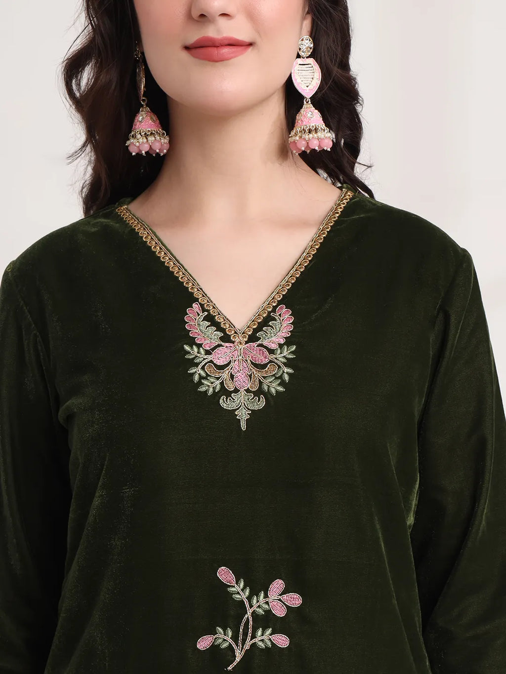 Yufta Olive Straight Embroidery Kurta And Trouser With Dupatta Set | Grocsy