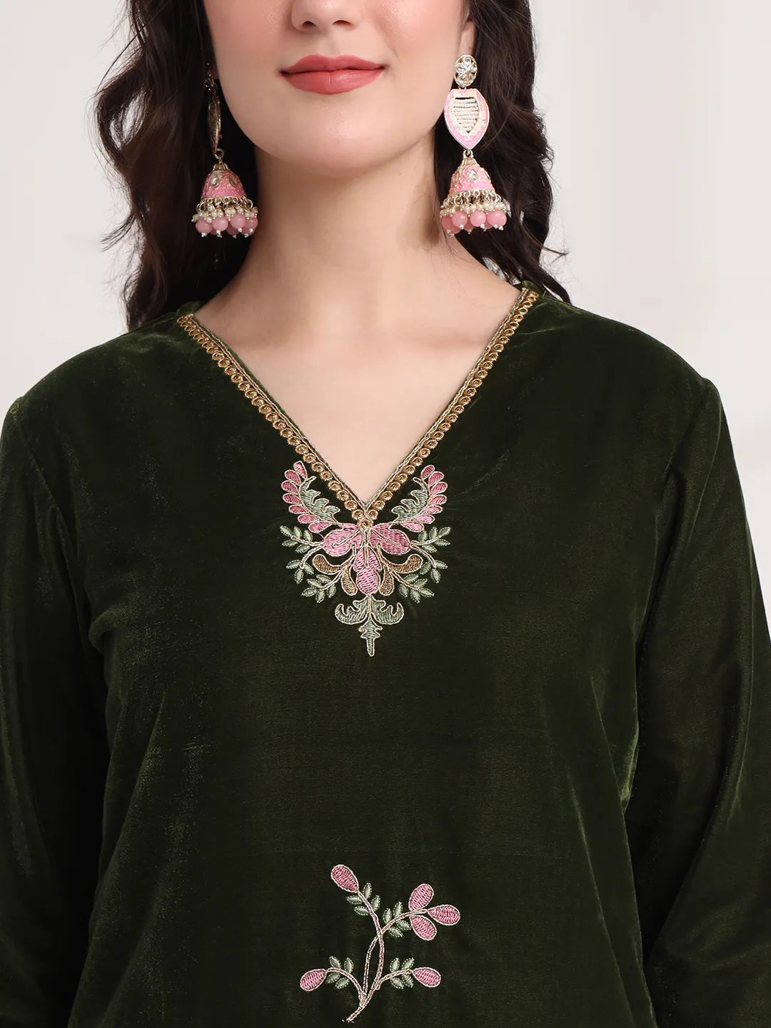 Yufta Olive Straight Embroidery Kurta And Trouser With Dupatta Set | Grocsy