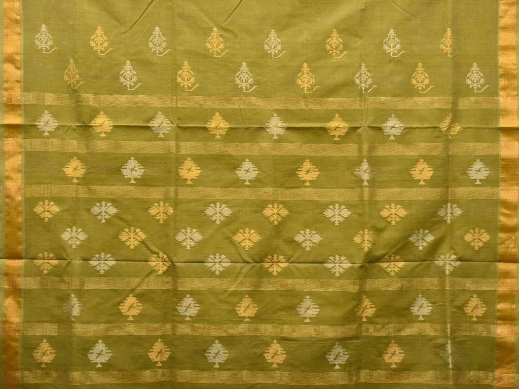 Olive Uppada Cotton Handloom Saree with Assorted Buta Pallu Design - Global Threads | Grocsy