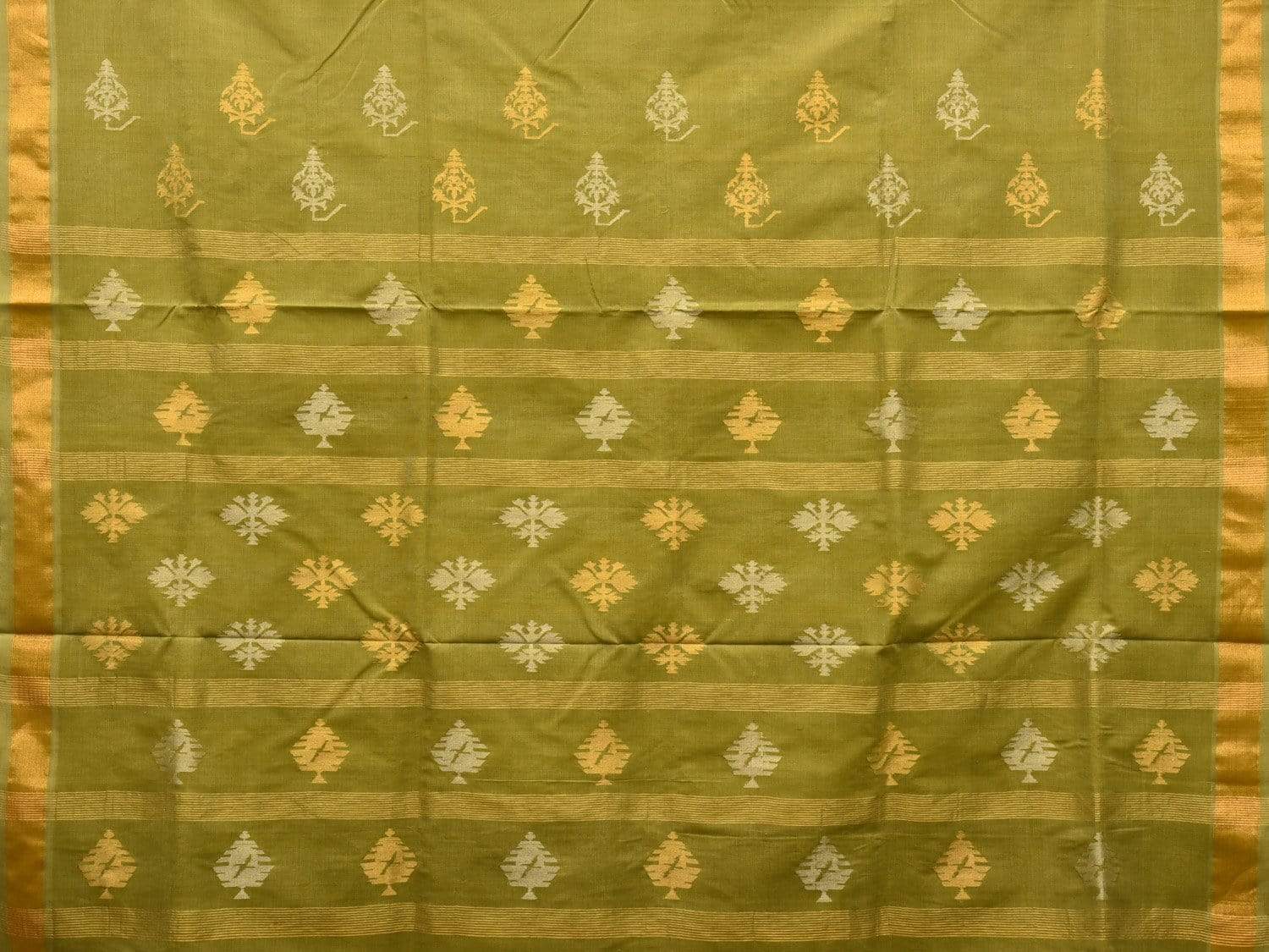 Olive Uppada Cotton Handloom Saree with Assorted Buta Pallu Design - Global Threads | Grocsy