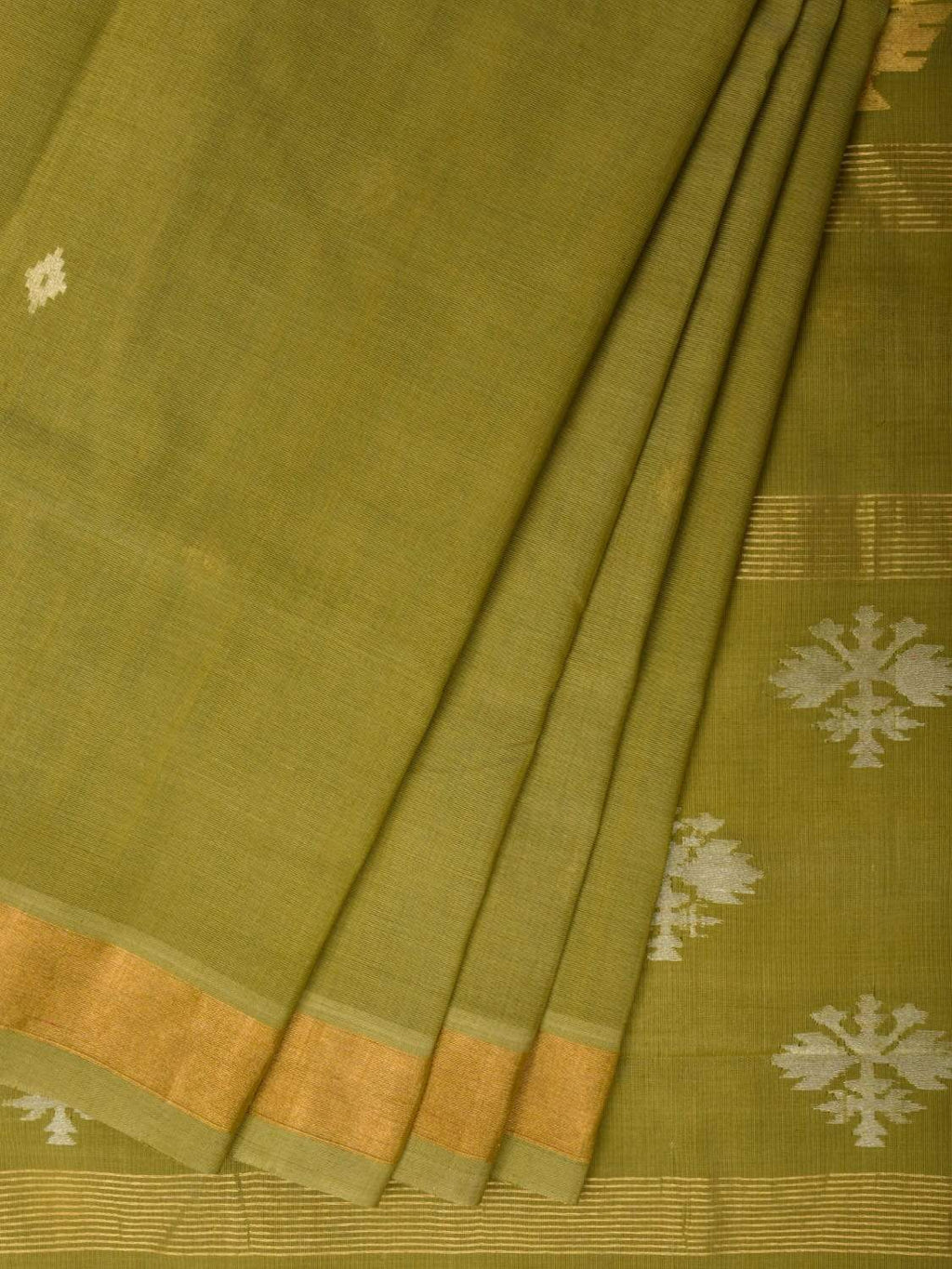 Olive Uppada Cotton Handloom Saree with Assorted Buta Pallu Design - Global Threads | Grocsy