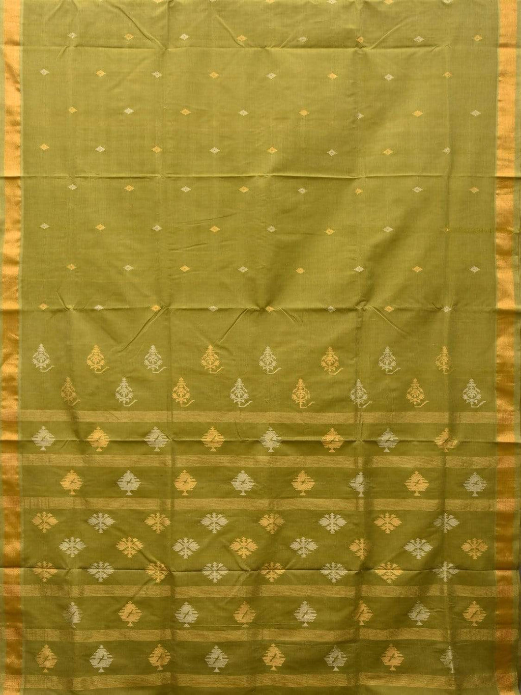 Olive Uppada Cotton Handloom Saree with Assorted Buta Pallu Design - Global Threads | Grocsy
