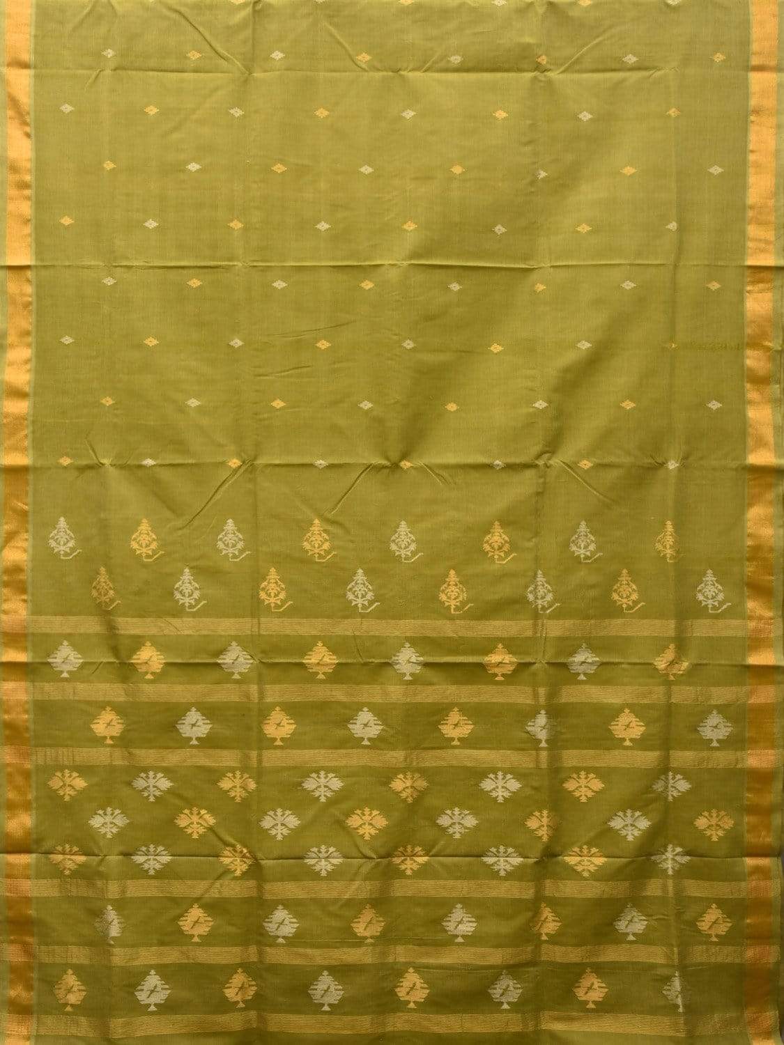Olive Uppada Cotton Handloom Saree with Assorted Buta Pallu Design - Global Threads | Grocsy