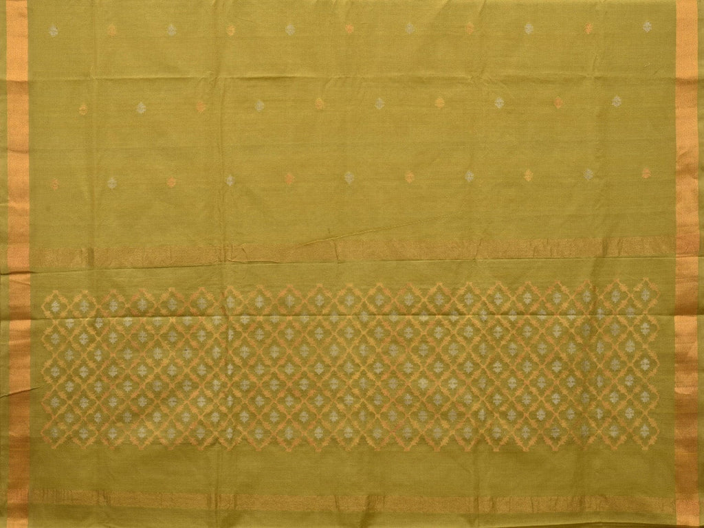 Olive Uppada Cotton Handloom Saree with Jamdani Pallu Design - Global Threads | Grocsy