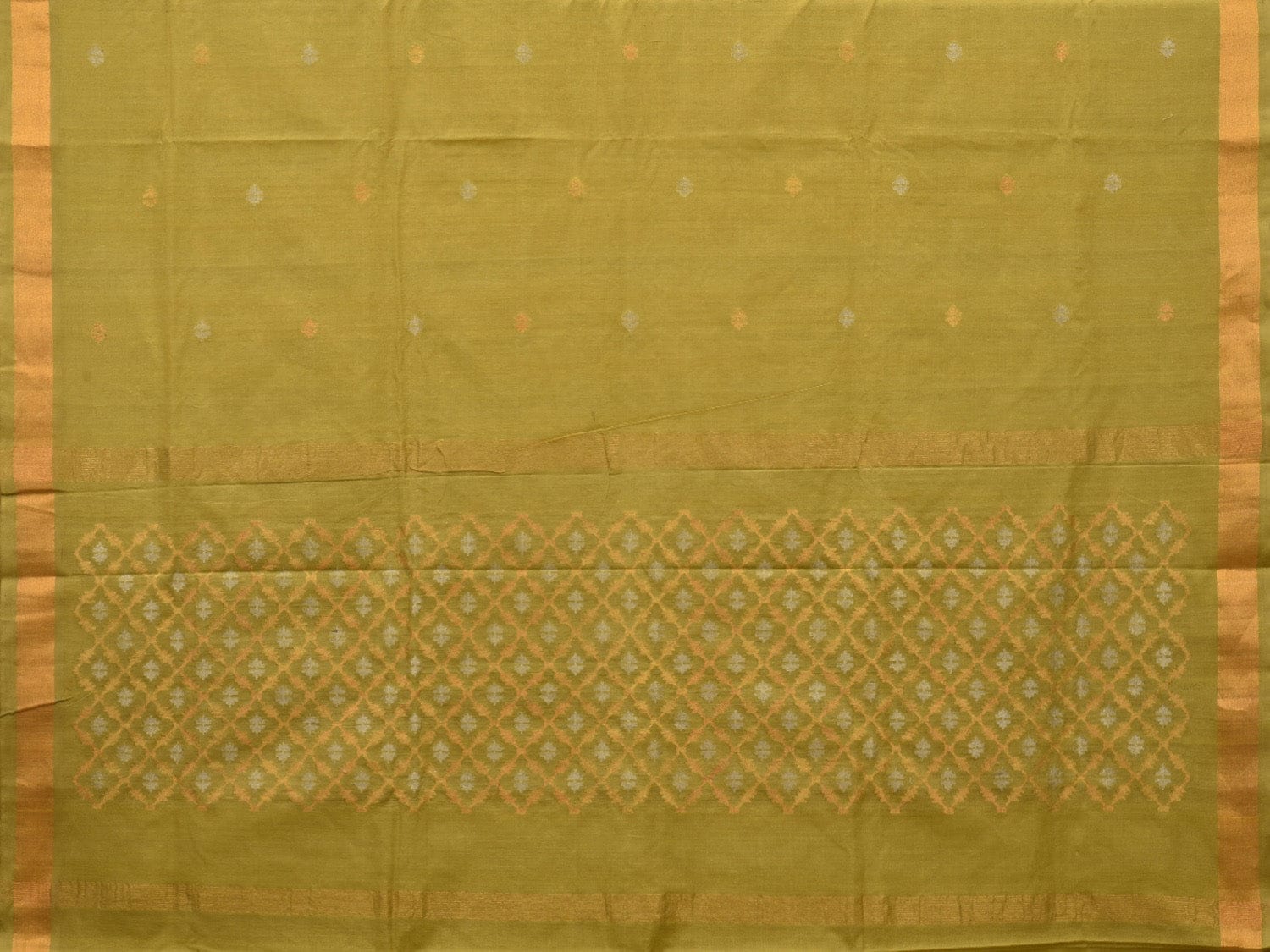 Olive Uppada Cotton Handloom Saree with Jamdani Pallu Design - Global Threads | Grocsy