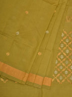 Olive Uppada Cotton Handloom Saree with Jamdani Pallu Design - Global Threads | Grocsy