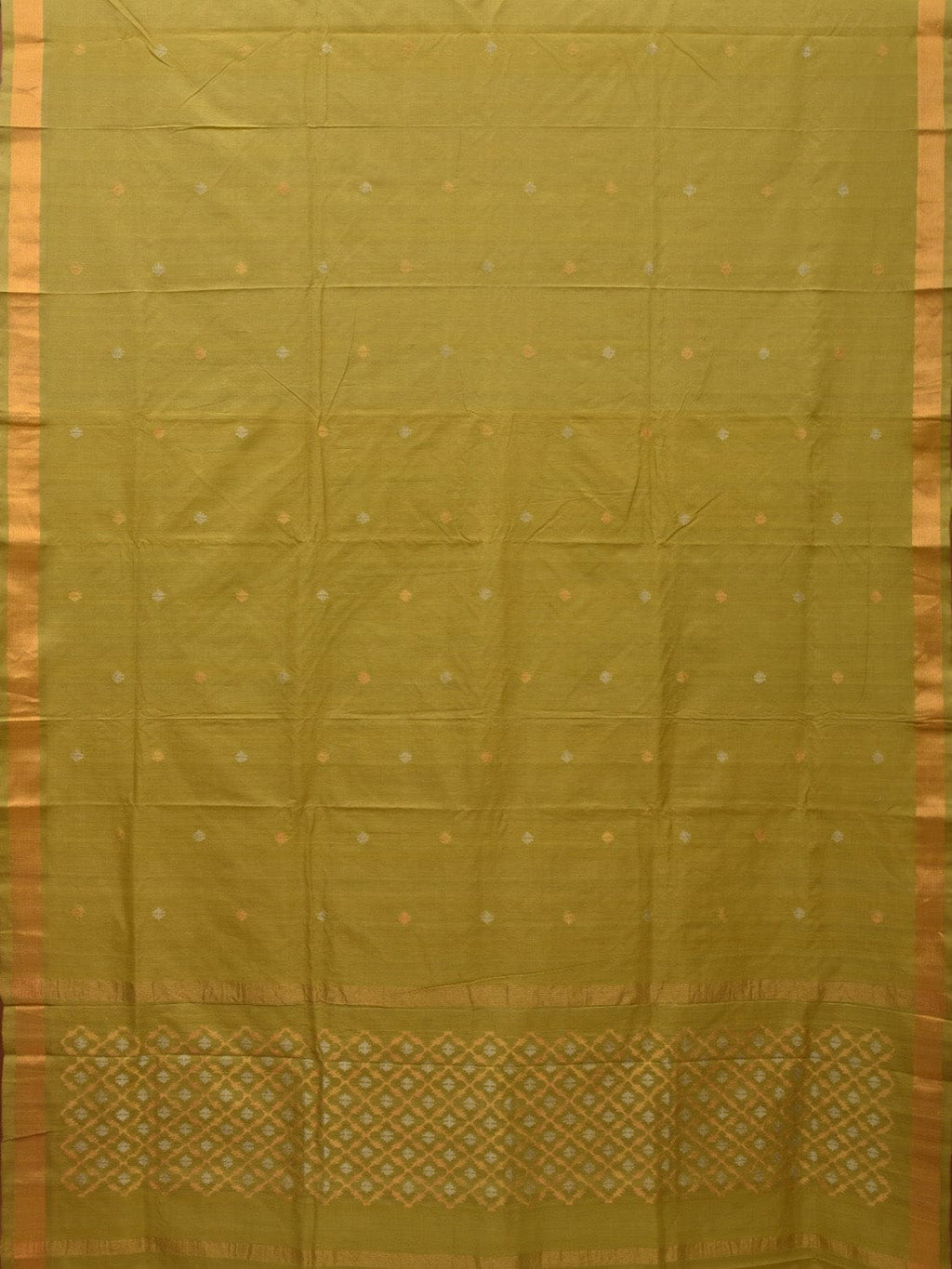 Olive Uppada Cotton Handloom Saree with Jamdani Pallu Design - Global Threads | Grocsy