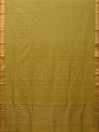 Olive Uppada Cotton Handloom Saree with Jamdani Pallu Design - Global Threads | Grocsy