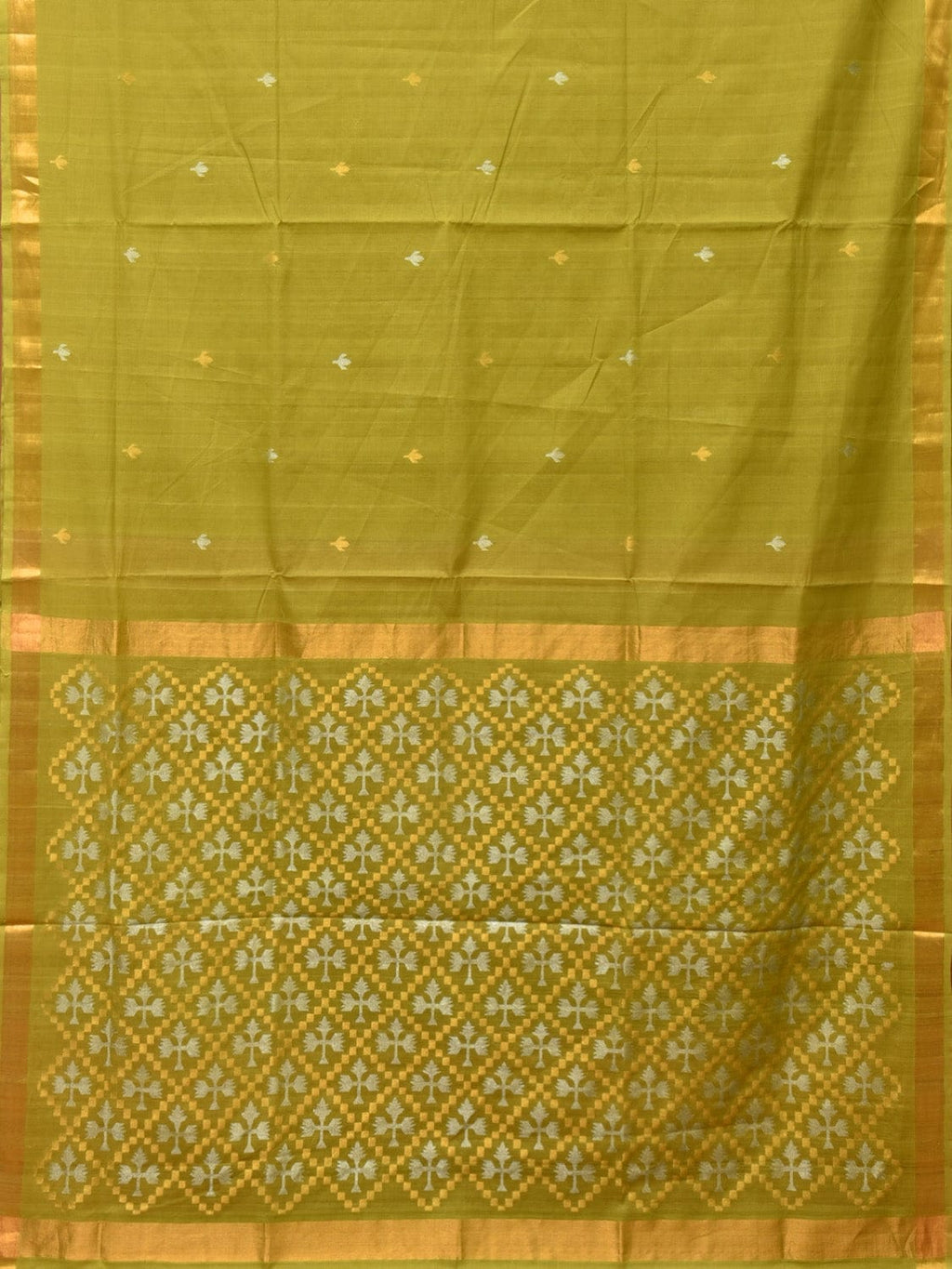 Olive Uppada Cotton Handloom Saree with Jamdani Pallu Design - Global Threads | Grocsy