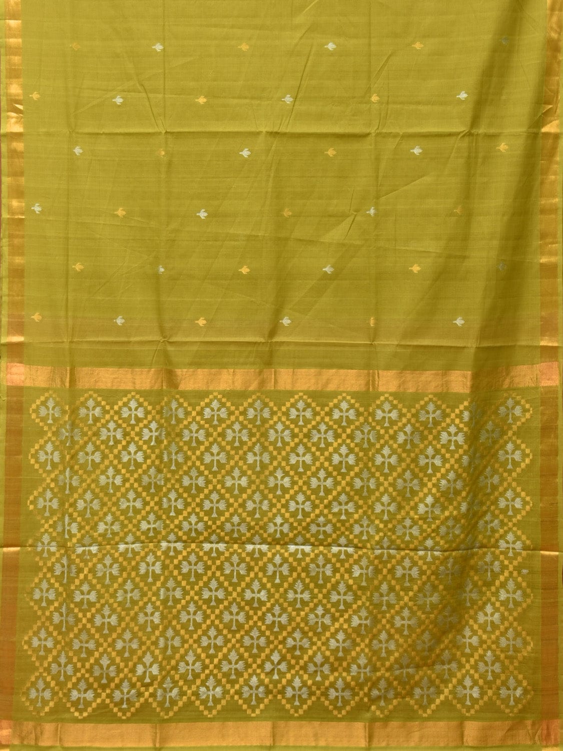 Olive Uppada Cotton Handloom Saree with Jamdani Pallu Design - Global Threads | Grocsy