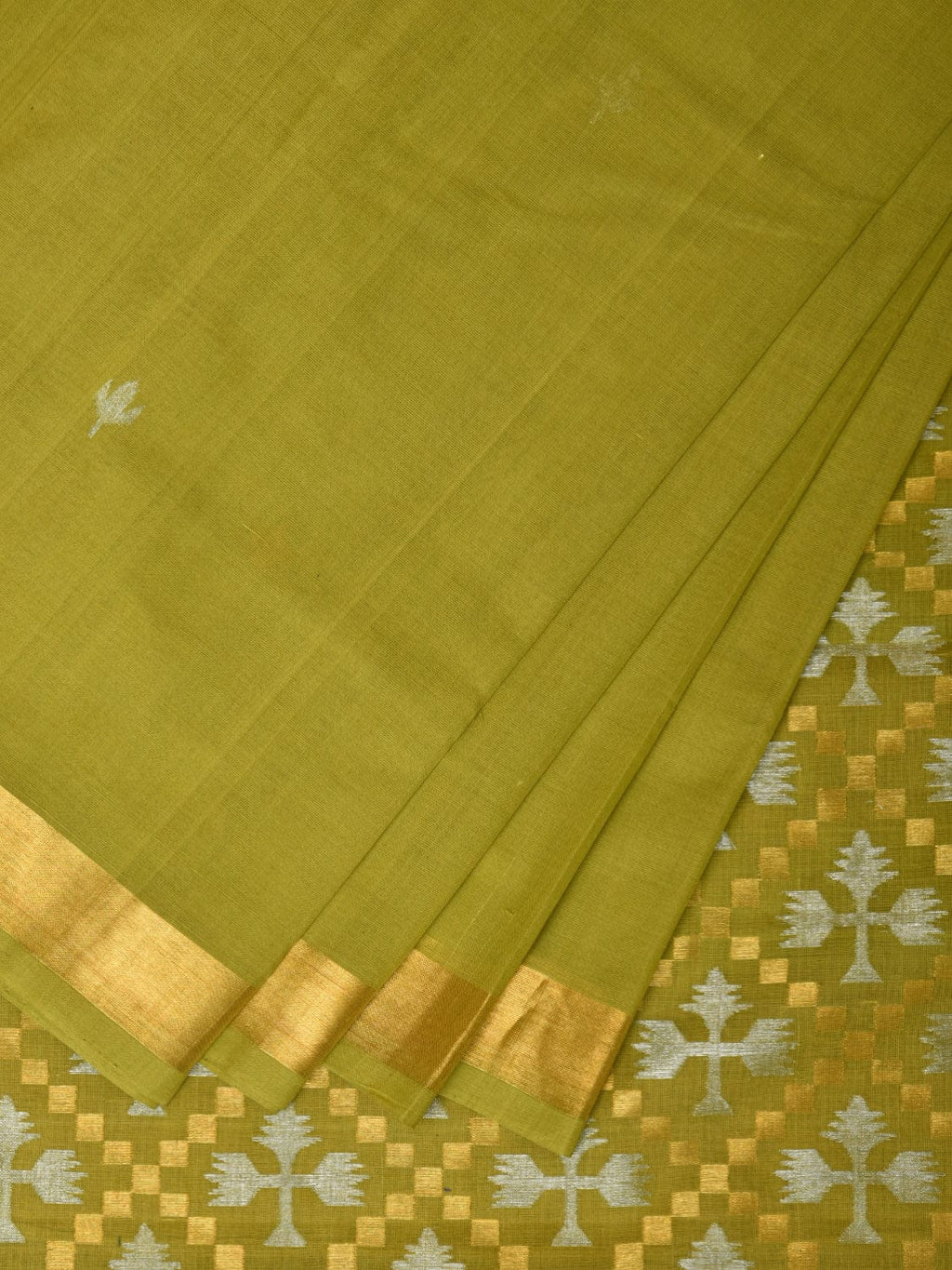 Olive Uppada Cotton Handloom Saree with Jamdani Pallu Design - Global Threads | Grocsy