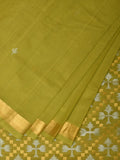 Olive Uppada Cotton Handloom Saree with Jamdani Pallu Design - Global Threads | Grocsy