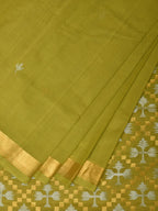 Olive Uppada Cotton Handloom Saree with Jamdani Pallu Design - Global Threads | Grocsy