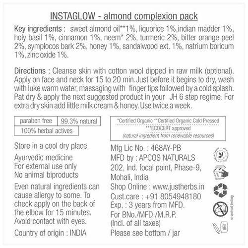 Just Herbs Instaglow Almond Complexion Pack | Grocsy