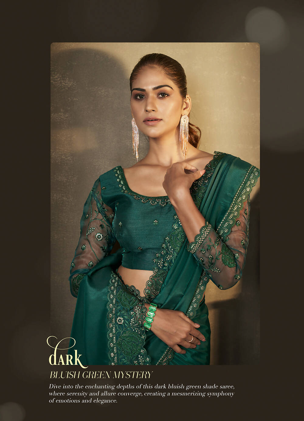 Green Natural Crepe Thread Embroidered with Stone Work Saree With Unstitched Blouse Piece - Norita Royal Erisha | Grocsy