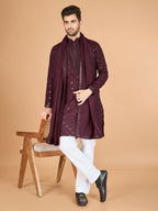 Vastranavya Maroon Exclusive Festival Wear Viscose Silk Thread & Sequence Embroidered Work Kurta with Dupatta | Grocsy