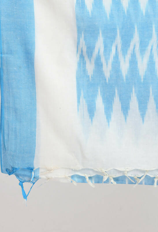 Mominos Fashion Moeza Women's Handloom Cotton Ikkat Sky Blue Dupatta | Grocsy