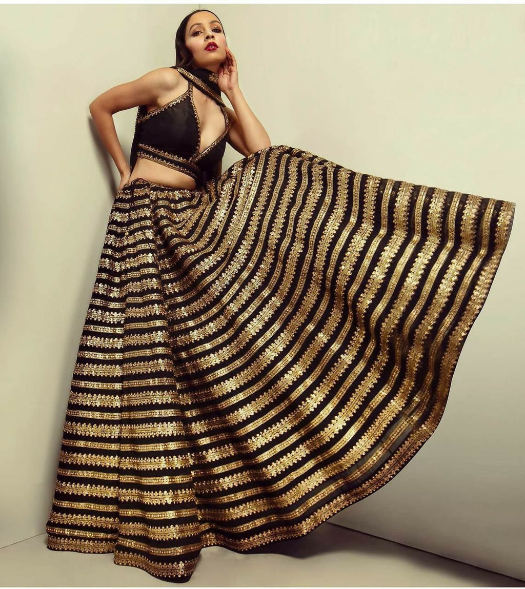 Jyoti Fashion Women's Black Heavy Kasturi Silk Sequins with Dori Embroidered Designer Lehenga Choli Set | Grocsy