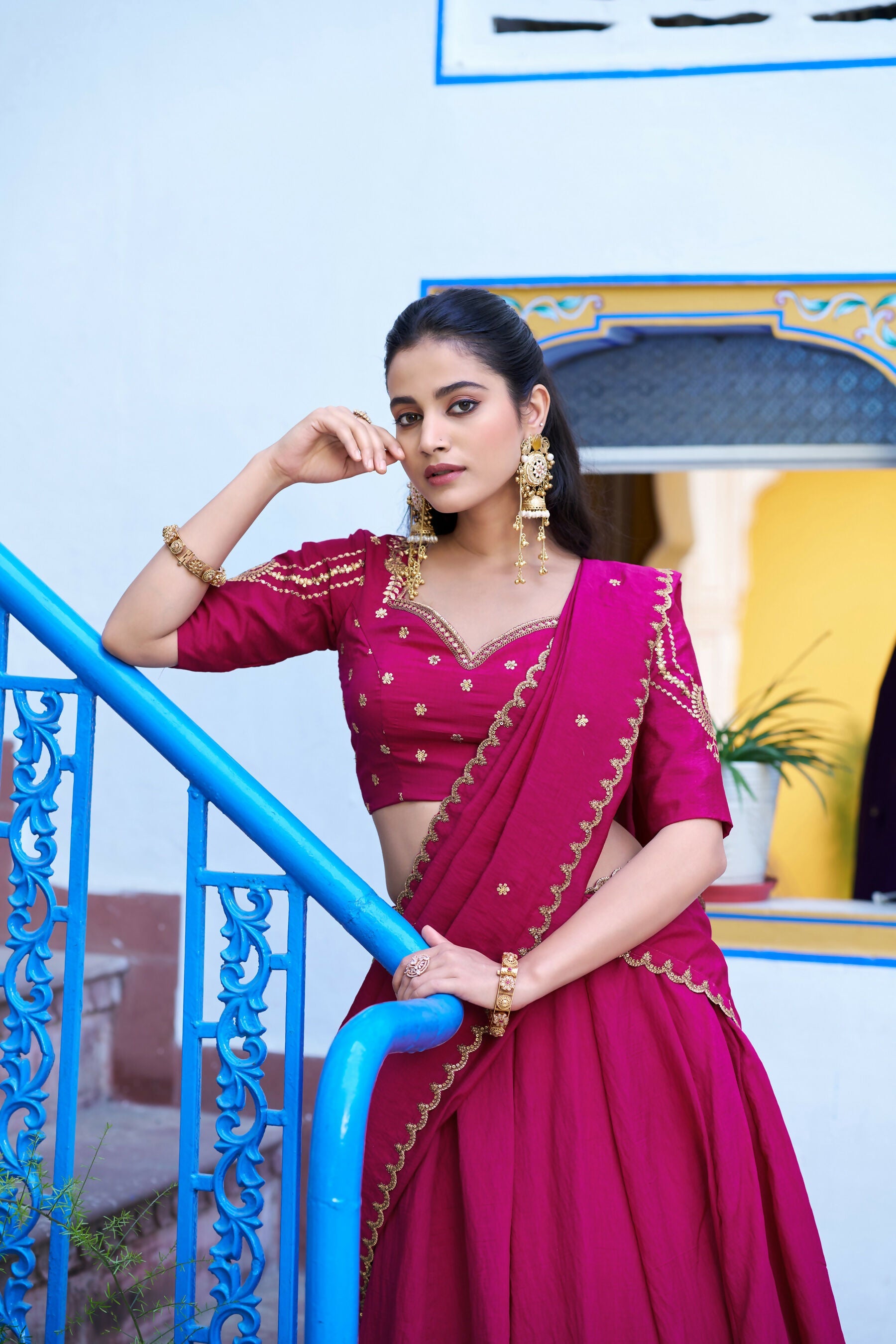 Lorenvalley Fashion Ranipink NC Silk Plain Lehenga Embroidery Work Choli with Dupatta | Grocsy