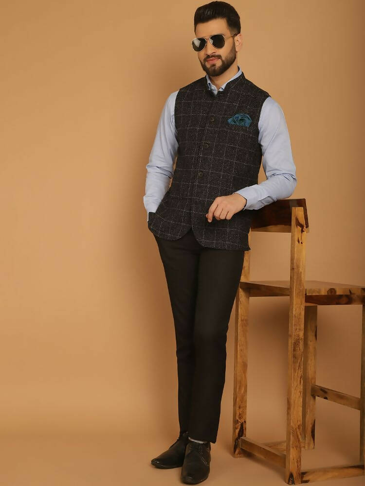 Even Apparels Pure Wool Nehru Jacket - Black | Grocsy