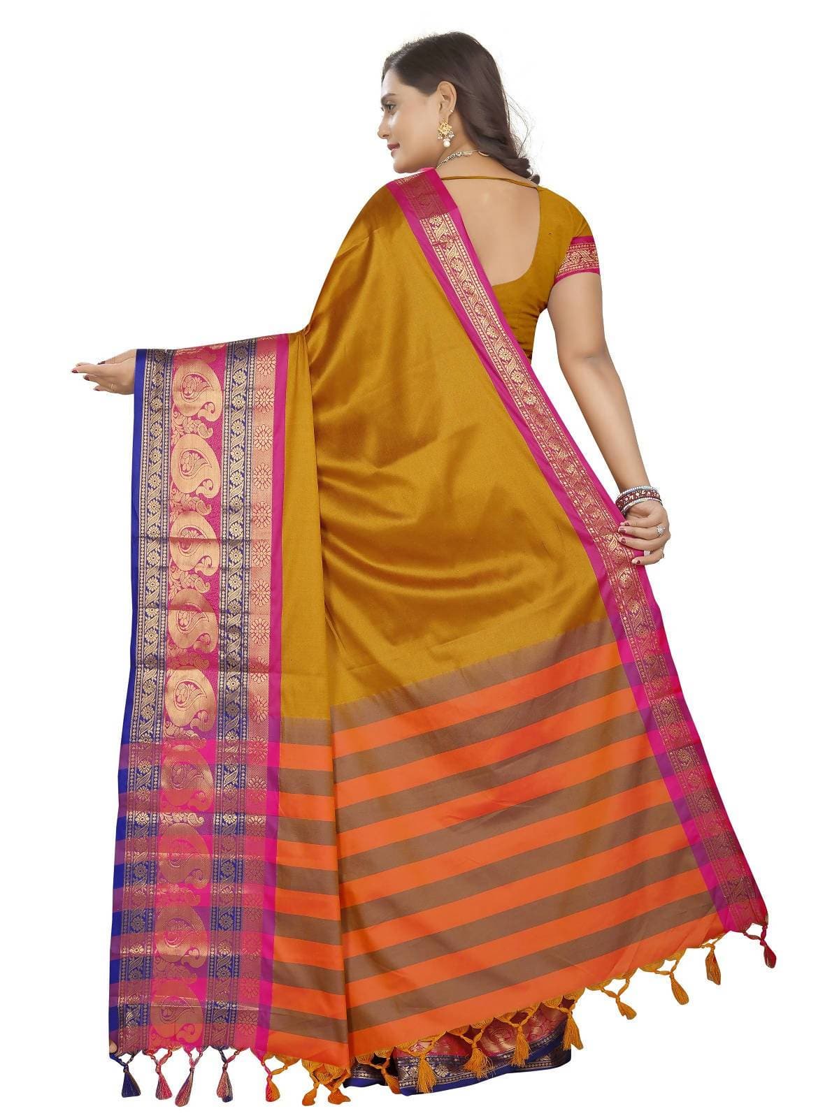 Vamika Banarasi Silk Mustard Weaving Saree | Grocsy