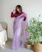 Vamsee Ena Lavender Organza Saree | Grocsy