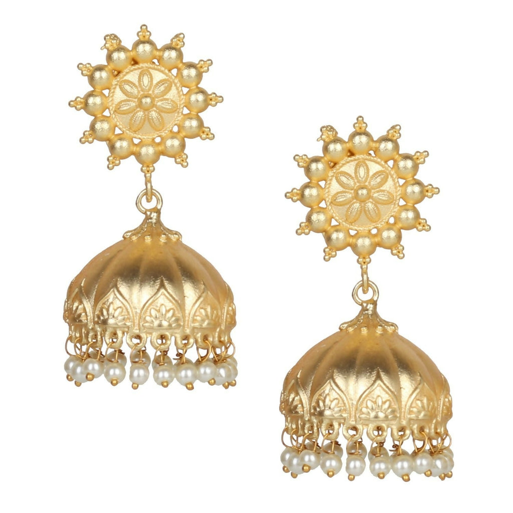 Joban Fashion Women Matte Gold Brass Jhumka | Grocsy