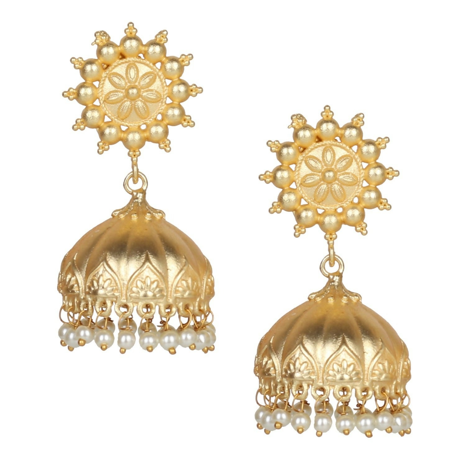 Joban Fashion Women Matte Gold Brass Jhumka | Grocsy