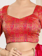 Joban Fashion Red Brocade Padded Blouse With Round Neck Elbow Sleeves | Grocsy