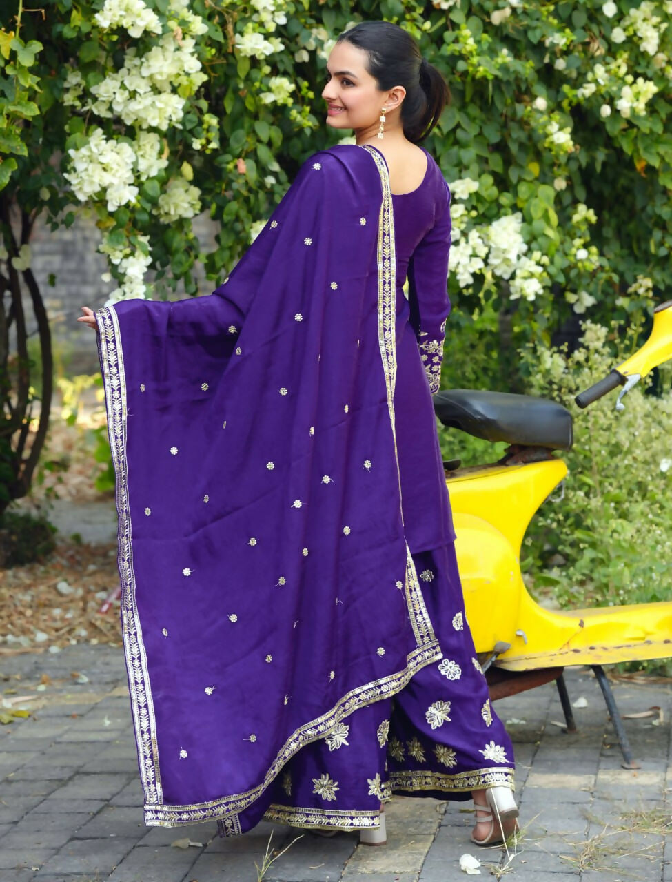 Joban Fashion Purple Georgette Embroidered Sharara Set | Grocsy